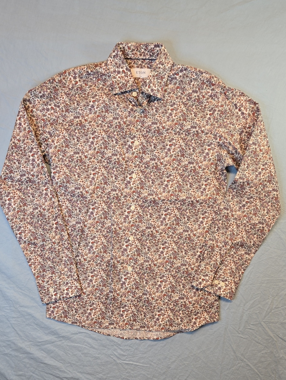 Eton Floral Poplin Long Sleeve Button Down Slim Fit Casual Dress Shirt